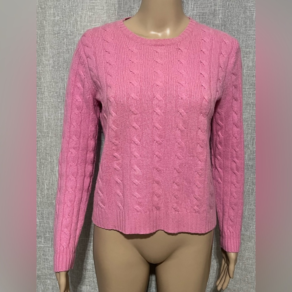 Taylor Marcs 100% Cashmere Pink Cableknit Pull over V-neck Sweater~LARGE
